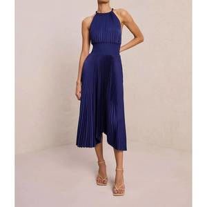aknvas blue dress SALE! ALC Renzo Pleated Halter Midi Dress – Classy Couture (SG)